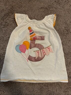 Girls White "5 Yay" Party Shirt with Pink & Yellow Accents